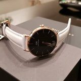 Daniel Wellington Classic Petite Bondi Black Dial White Leather Strap Watch For Women - DW00100283 Authentic Buy Shop Now