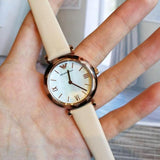 Emporio Armani Mother of Pearl Dial Beige Leather Strap Watch For Women - AR11004 Authentic Buy Shop Now