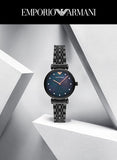Emporio Armani Gianni T-Bar Quartz Black Mother of Pearl Dial Black Steel Strap Watch For Women - AR11268 Authentic Buy Shop Now