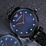 Emporio Armani Gianni T-Bar Quartz Black Mother of Pearl Dial Black Steel Strap Watch For Women - AR11268 Authentic Buy Shop Now