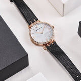 Emporio Armani Gianni T-Bar Mother of Pearl Dial Black Leather Strap Watch For Women - AR11295 Authentic Buy Shop Now