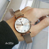 Emporio Armani Gianni T Bar Silver Dial Rose Gold Mesh Bracelet Watch For Women - AR1956 Authentic Buy Shop Now