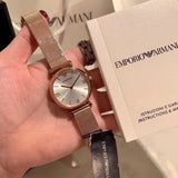 Emporio Armani Gianni T Bar Silver Dial Rose Gold Mesh Bracelet Watch For Women - AR1956