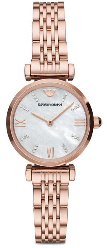 Emporio Armani Gianni T-Bar Mother of Pearl Dial Rose Gold Steel Strap Watch For Women - AR11316 Authentic Buy Shop Now