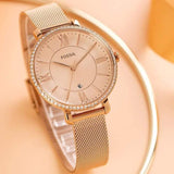 Fossil Jacqueline Quartz Rose Gold Dial Rose Gold Mesh Strap Watch for Women - ES4628 Authentic Buy Shop Now