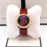 Gucci Le Marche Des Merveilles Green and Red Dial Brown Leather Strap Unisex Watch - YA1264012 Authentic Buy Shop Now