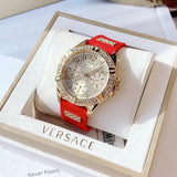 Guess Frontier Diamonds Gold Dial Red Rubber Strap Watch for Women - GW0045L2 Authentic Buy Shop Now