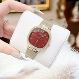 Guess Quartz Red Dial Gold Mesh Strap Watch For Women - GW0354L4 Authentic Buy Shop Now