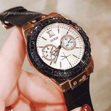 Guess Limelight Quartz White Dial Black Leather Strap Watch For Women - W0775L9 Authentic Buy Shop Now