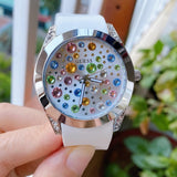 Guess Wanderlust Crystals Silver Dial White Rubber Strap Watch for Women - W1059L1 Authentic Buy Shop Now