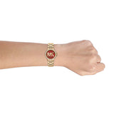 Michael Kors Camille Analog Red Dial Gold Steel Strap Watch For Women - MK7196 Authentic Buy Shop Now