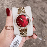 Michael Kors Darci Quartz Mother of Pearl Red Dial Gold Steel Strap Watch For Women - MK3583 Authentic Buy Shop Now