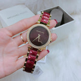 Michael Kors Parker Mother of Pearl Red Dial Two Tone Steel Strap Watch for Women - MK6427 Authentic Buy Shop Now