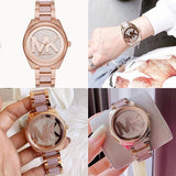 Michael Kors Janelle Three Hand Rose Gold Dial Two Tone Steel Strap Watch For Women - MK7089 Authentic Buy Shop Now