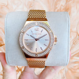 Michael Kors Lennox Three Hand Rose Gold Dial Rose Gold Mesh Strap Watch For Women - MK7336 Authentic Buy Shop Now