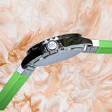 Michael Kors Everest Three Hand Crystals Silver Dial Green Silicone Strap Watch For Women - MK7360 Authentic Buy Shop Now