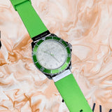 Michael Kors Everest Three Hand Crystals Silver Dial Green Silicone Strap Watch For Women - MK7360 Authentic Buy Shop Now
