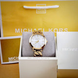Michael Kors Runway Three-Hand White Dial Gold Steel Strap Watch for Women - MK7472 Authentic Buy Shop Now