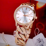Michael Kors Runway Three-Hand Silver Dial Rose Gold Steel Strap Watch for Women - MK7473 Authentic Buy Shop Now