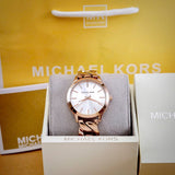Michael Kors Runway Three-Hand Silver Dial Rose Gold Steel Strap Watch for Women - MK7473 Authentic Buy Shop Now