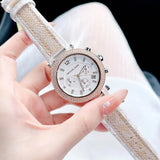 Michael Kors Parker Chronograph White Dial Two Tone Leather Strap Watch For Women - MK6950 Authentic Buy Shop Now