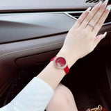 Swarovski Crystal Frost Red Dial Red Leather Strap Watch for Women - 5519226 Authentic Buy Shop Now