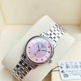 Tissot T Classic Carson Premium Lady Mother of Pearl Pink Dial Silver Steel Strap Watch For Women - T122.210.11.159.00 Authentic Buy Shop Now