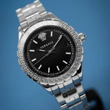 Versace Hellenyium Black Dial Silver Steel Strap Watch for Women - V12020015 Authentic Buy Shop Now