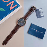 Tommy Hilfiger Aiden Quartz Blue Dial Brown Leather Strap Watch for Men - 1791308 Authentic Buy Shop Now