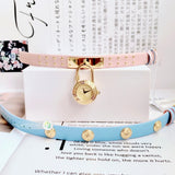 Versace Medusa Lock Icon Quartz Gold Dial Pink & Blue Leather Strap Watch For Women - VEDW00219 Authentic Buy Shop Now