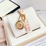 Versace Medusa Lock Icon Quartz Gold Dial Pink & Blue Leather Strap Watch For Women - VEDW00219 Authentic Buy Shop Now