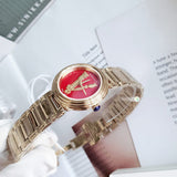 Versace Virtus Mini Quartz Red Dial Gold Steel Strap Watch For Women - VET300321 Authentic Buy Shop Now