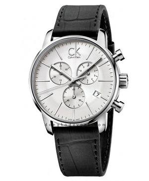 Calvin Klein City Chronograph Silver Dial Black Leather Strap Watch for Men - K2G271C6 Authentic Buy Shop Now