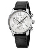 Calvin Klein City Chronograph Silver Dial Black Leather Strap Watch for Men - K2G271C6 Authentic Buy Shop Now
