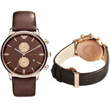 Emporio Armani Classic Chronograph Brown Dial Brown Leather Strap Watch For Men - AR0387 Authentic Buy Shop Now