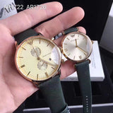 Emporio Armani Retro Champagne Beige Dial Green Leather Strap Watch For Women - AR1726 Authentic Buy Shop Now