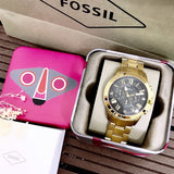 Fossil Grant Chronograph Black Dial Gold Steel Strap Watch for Men - FS4815 Authentic Buy Shop Now