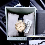 Guess Park Avenue Quartz Gold Dial Black Leather Strap Watch For Women - W0838L1 Authentic Buy Shop Now