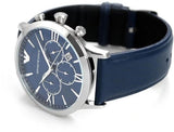 Emporio Armani Giovanni T Bar Chronograph Quartz Blue Dial Blue Leather Strap Watch For Men - AR11226 Authentic Buy Shop Now