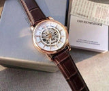 Emporio Armani Meccanico Silver Skeleton Dial Brown Leather Strap Watch For Men - AR1983 Authentic Buy Shop Now