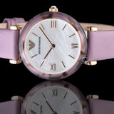 Emporio Armani Gianni Mother of Pearl Dial Purple Leather Strap Watch For Women - AR11003 Authentic Buy Shop Now