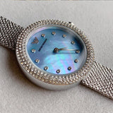 Emporio Armani Rosa Diamonds Mother of Pearl Blue Dial Silver Mesh Bracelet Watch For Women - AR11380 Authentic Buy Shop Now