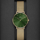 Daniel Wellington Petite Emerald Green Dial Gold Mesh Strap Watch For Women - DW00100480 Authentic Buy Shop Now