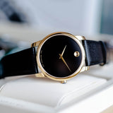 Movado Museum Black Dial Black Leather Strap Watch For Men - 0607014 Authentic Buy Shop Now