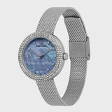 Emporio Armani Rosa Diamonds Mother of Pearl Blue Dial Silver Mesh Bracelet Watch For Women - AR11380 Authentic Buy Shop Now