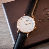 Daniel Wellington Classy Sheffield White Dial Black Leather Strap Watch For Women - DW00100060 Authentic Buy Shop Now