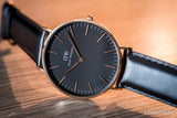 Daniel Wellington Classic Sheffield Black Dial Black Leather Strap Watch For Men - DW00100127