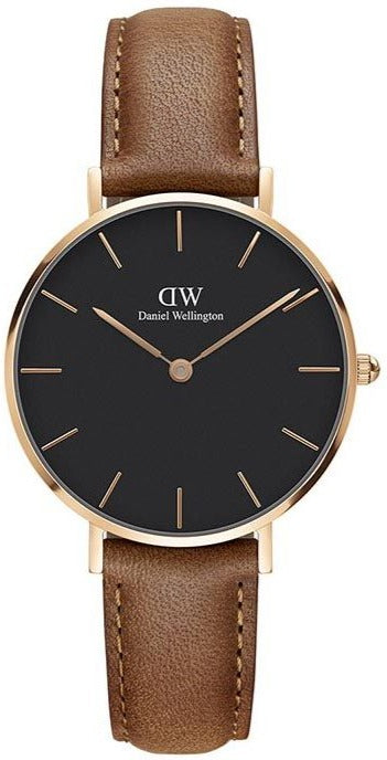 Daniel Wellington Classic Petite Durham Black Dial Brown Leather Strap Watch For Women - DW00100166 Authentic Buy Shop Now