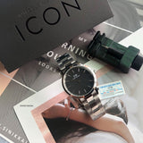 Daniel Wellington Iconic Link Black Dial Silver Steel Strap Watch For Women - DW00100206 Authentic Buy Shop Now