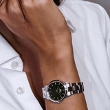 Daniel Wellington Iconic Link Black Dial Silver Steel Strap Watch For Women - DW00100208 Authentic Buy Shop Now